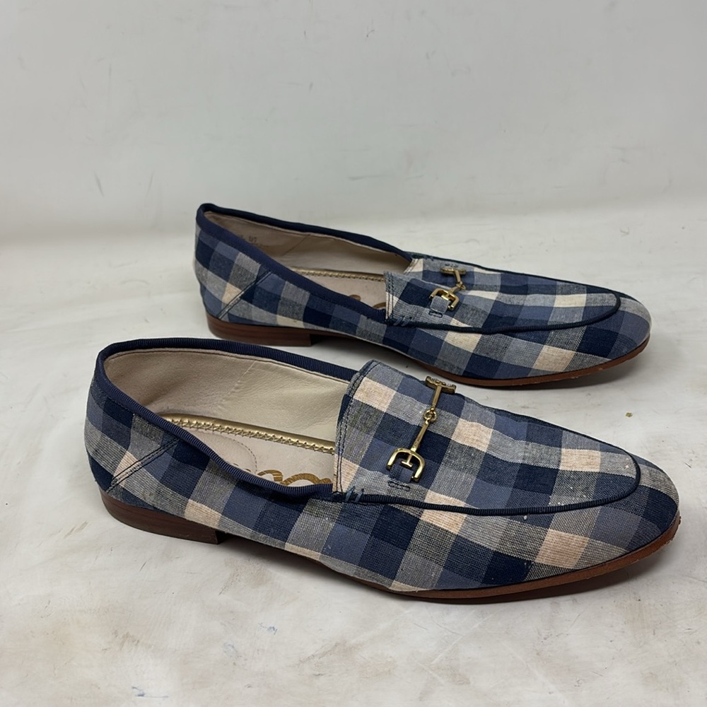 Sam Edelman Blue Loraine Buffalo Check Slip on Loafers - Picture 3 of 5